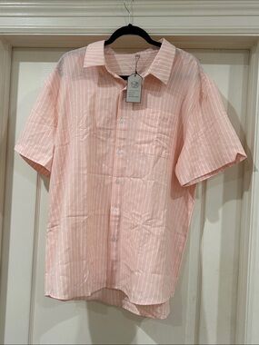 CTU  own the fashion code Men's Short-Sleeve Pink Stripe Button-Up Shirt